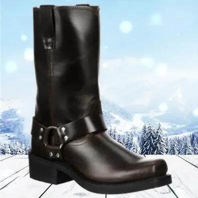 Men's Vintage Western Cowboy Boots in black leather with genuine leather soles