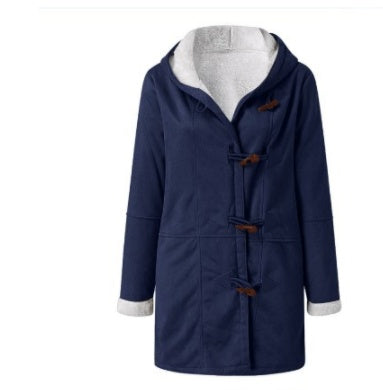 Winter Button Coat Fashion Warm Hooded Jacket With Pockets Women's Clothing