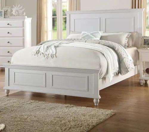 Queen size white bed with high panel headboard and matching dresser and nightstands, PrimeCanada.Store