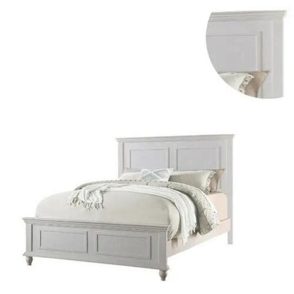 White queen size bed with high panel headboard from PrimeCanada.Store