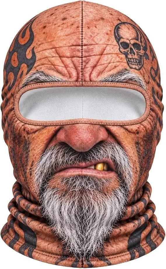 Balaclava orange skull-flame print winter ski face mask with windproof thermal design.