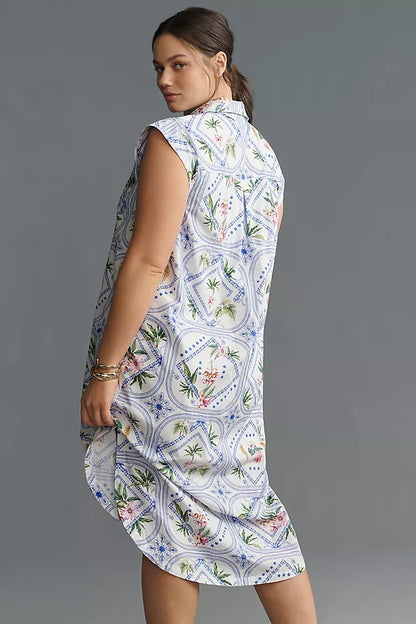 Vestido midi vintage con mangas casquillo y botones frontales