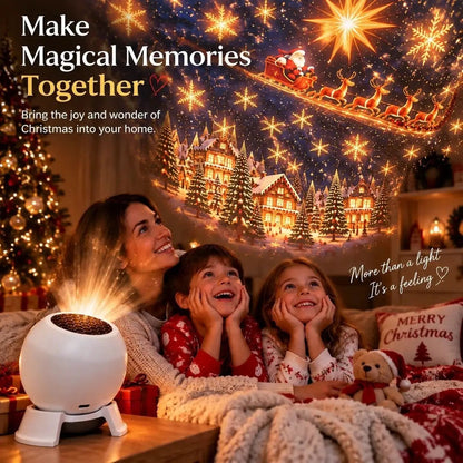 AdTec Christmas Magic Projection Light, white waterproof outdoor lamp projecting Santa sleigh and festive village scene