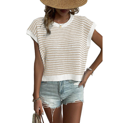 Chaleco de punto patchwork de rayas de verano para mujer