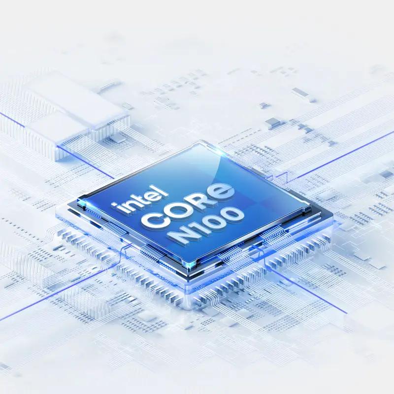 Laptop with Intel Core i9 processor on blue circuit-board design