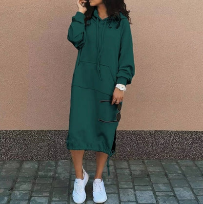 Sudadera larga casual con capucha, manga larga, bolsillo, cordón de ajuste, ropa de mujer