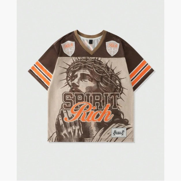 Retro Letter T-shirt Polyester Mesh American Retro