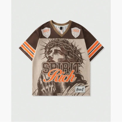 Retro Letter T-shirt Polyester Mesh American Retro