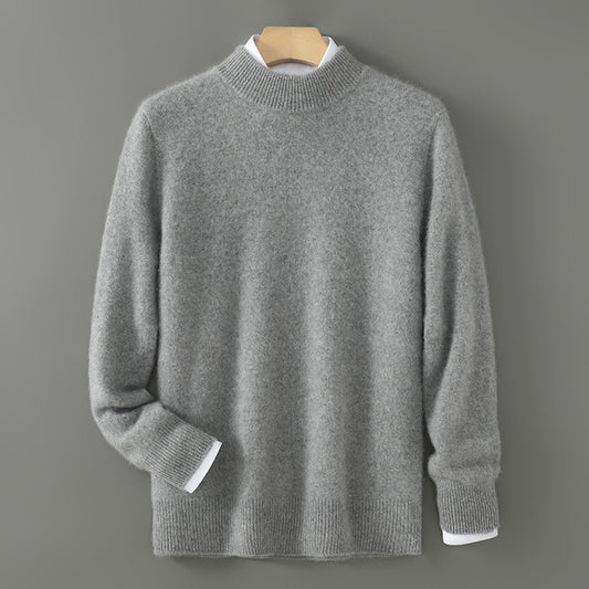 New Men's Sweater, gray knit pullover with ribbed cuffs and hem