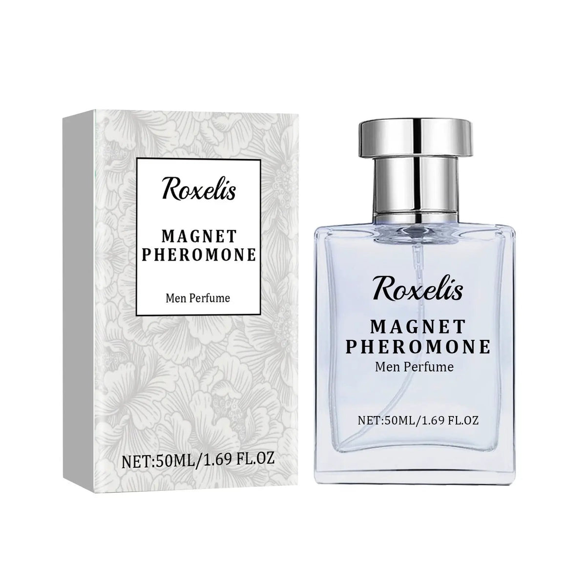 Magnet Pheromone Perfume set with Roxelis bottle and floral-pattern box, 50 ml