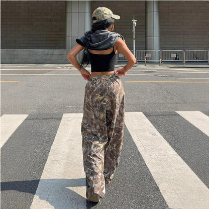 Pantalones casuales adelgazantes de hip hop, retro, de calle, con múltiples bolsillos, camuflaje, cargo, para mujer, Y2k, hip-hop, cargo, grunge, holgados