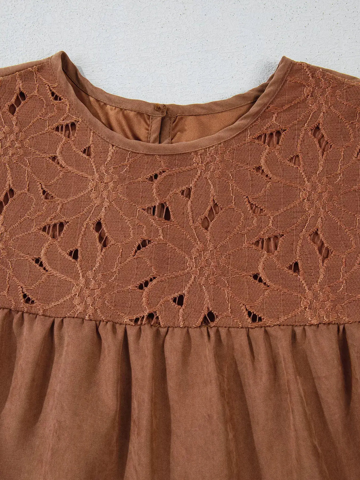Floral Lace Crochet Tiered Ruffled Mini Dress in brown