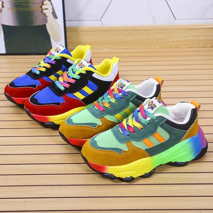 Pumps Women's thick-bottom colorful lace-up sneakers by AdTec, rainbow gradient sole; set of four