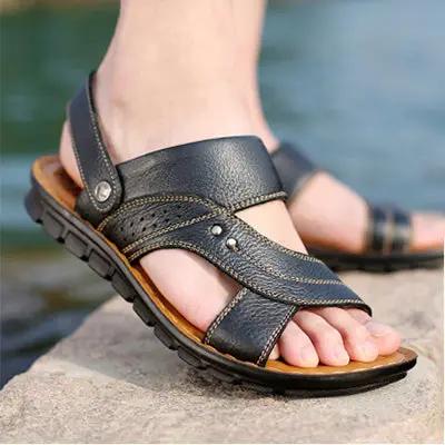 Men's AdTec leather sandals with adjustable back strap, black straps and rugged sole