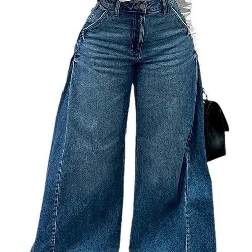 Loose Wide Leg Jeans Stitching Bell-bottom Pants Tassel Trousers by JeansDenim.Store