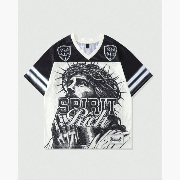 Retro Letter T-shirt Polyester Mesh American Retro