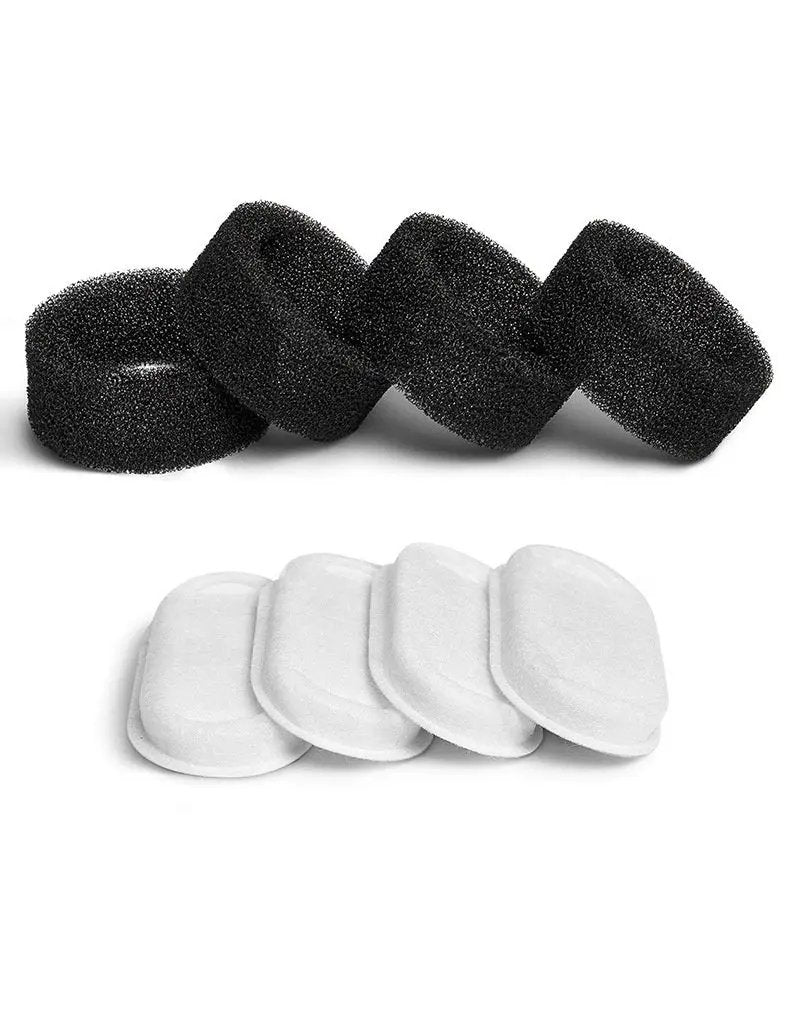 Non-woven fabric pet water dispenser filter elements by AdTec with black foam rings and white pads