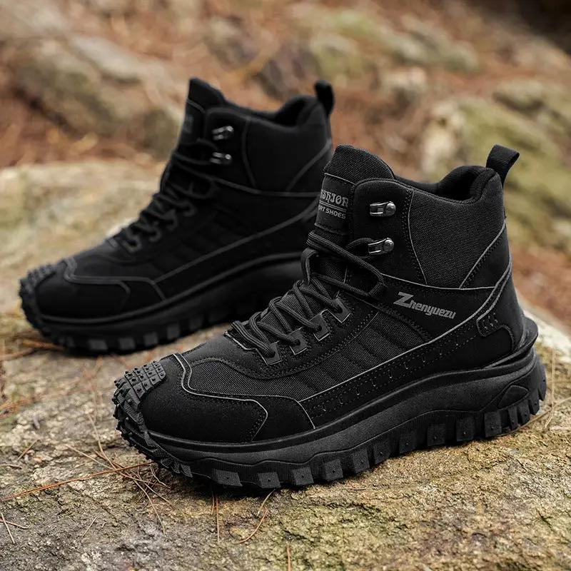 Men's AdTec black outdoor boots with thick, rugged tread sole for hiking and casual wear
