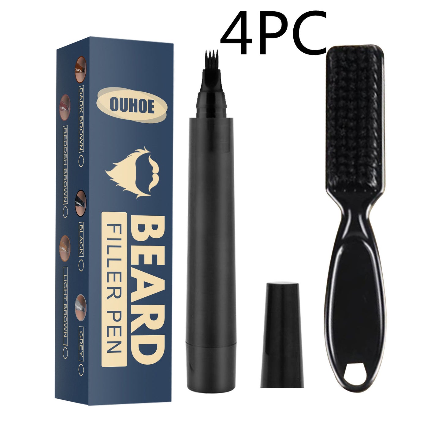 Relleno de Lápiz para Barba, Kit de Lápiz de Relleno para Barba, Lápiz de Peluquero con Cepillo, Cepillo para Barba, Peinado Facial de Salón, Reparación de Bigote Masculino
