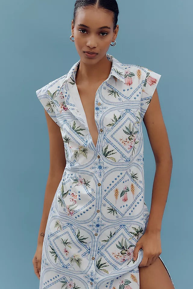 Vestido midi vintage con mangas casquillo y botones frontales