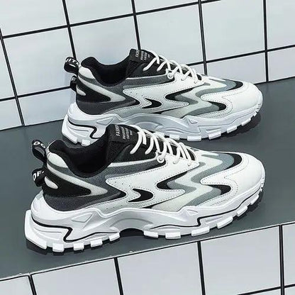 RunFlex breathable mesh sneakers, white with black and gray accents, chunky sole