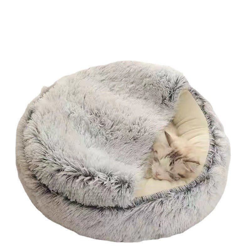 Lit pour chat semi-fermé, universel quatre saisons, avec couvercle en coquille, nid pour petit chien, fournitures pour animaux de compagnie d'hiver
