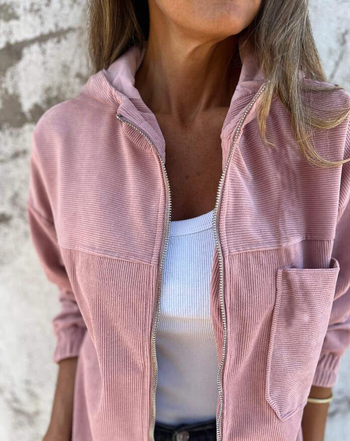 Women's Solid Color Simple Corduroy Hooded Jacket