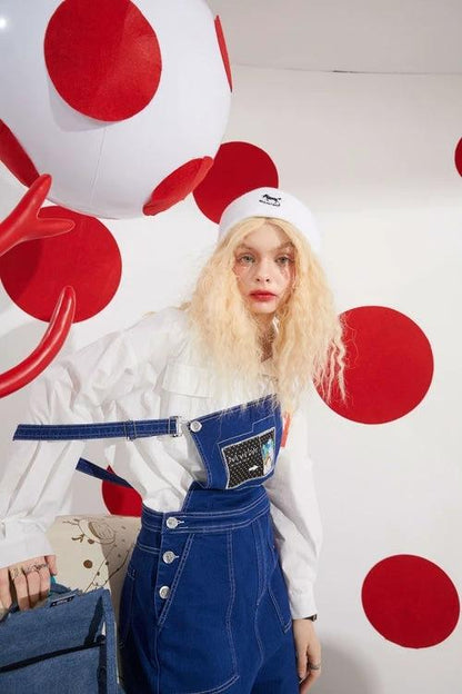 Cartoon Applique Casual Women Overall Denim Jeans,Winter High Waist by JeansDenim.Store