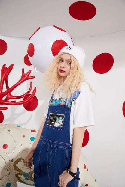 Cartoon Applique Casual Women Overall Denim Jeans,Winter High Waist by JeansDenim.Store