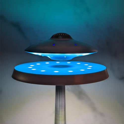 Levitating UFO Speaker with blue LED glow and saucer design